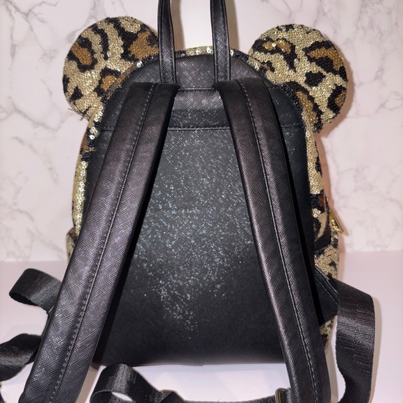 Loungefly Sequin Leopard Backpack with Black Bow